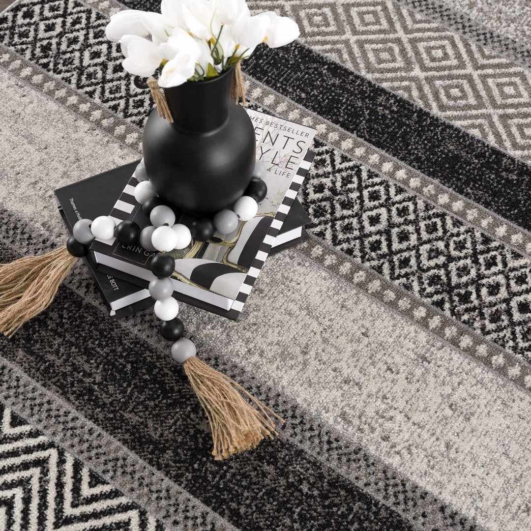Tribal Pattern Premium look Silver, Charcoal, Gray and Brown easy Washable Rug - The Rug Decor