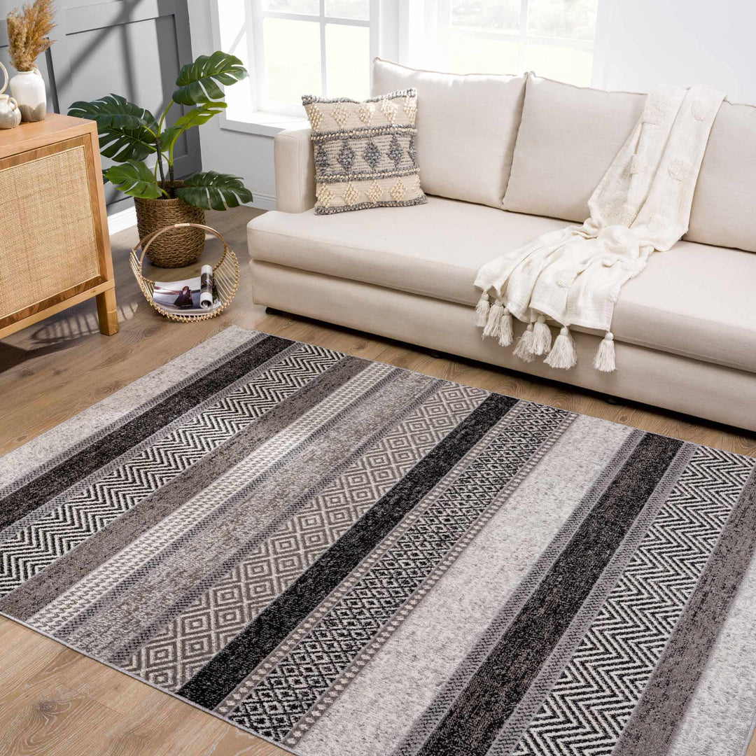 Tribal Pattern Premium look Silver, Charcoal, Gray and Brown easy Washable Rug - The Rug Decor