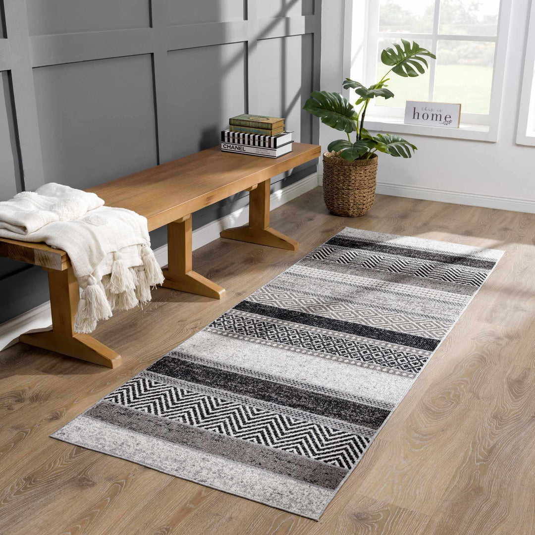 Tribal Pattern Premium look Silver, Charcoal, Gray and Brown easy Washable Rug - The Rug Decor
