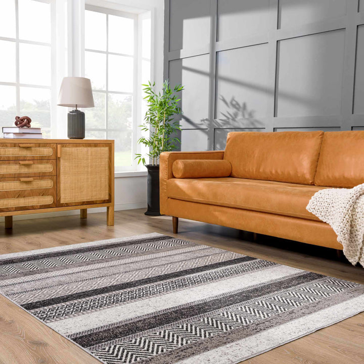 Tribal Pattern Premium look Silver, Charcoal, Gray and Brown easy Washable Rug - The Rug Decor