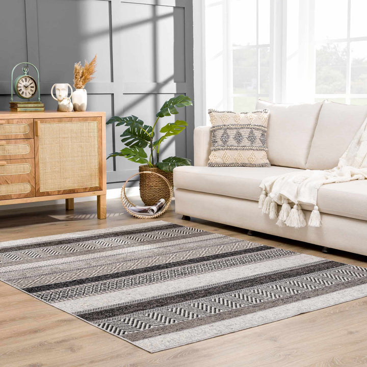 Tribal Pattern Premium look Silver, Charcoal, Gray and Brown easy Washable Rug - The Rug Decor