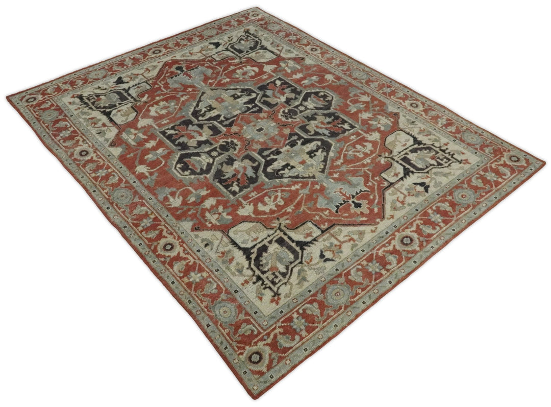Turkish Hand Knotted Antique 8x10 Rust and Beige Traditional Persian Area Rug | TRD2375 - The Rug Decor
