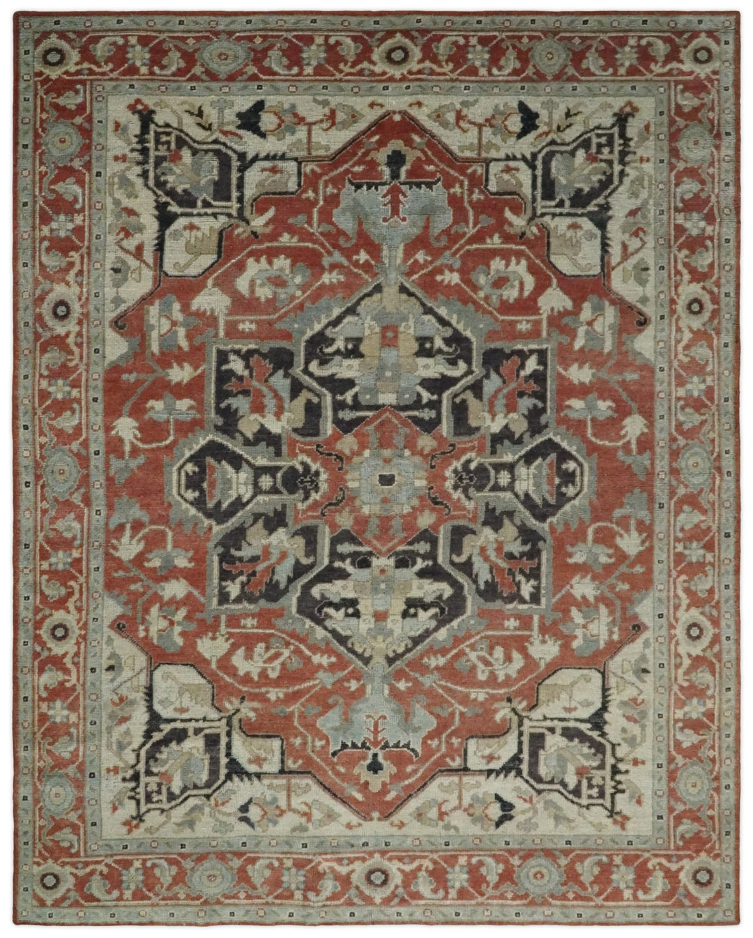 Turkish Hand Knotted Antique 8x10 Rust and Beige Traditional Persian Area Rug | TRD2375 - The Rug Decor