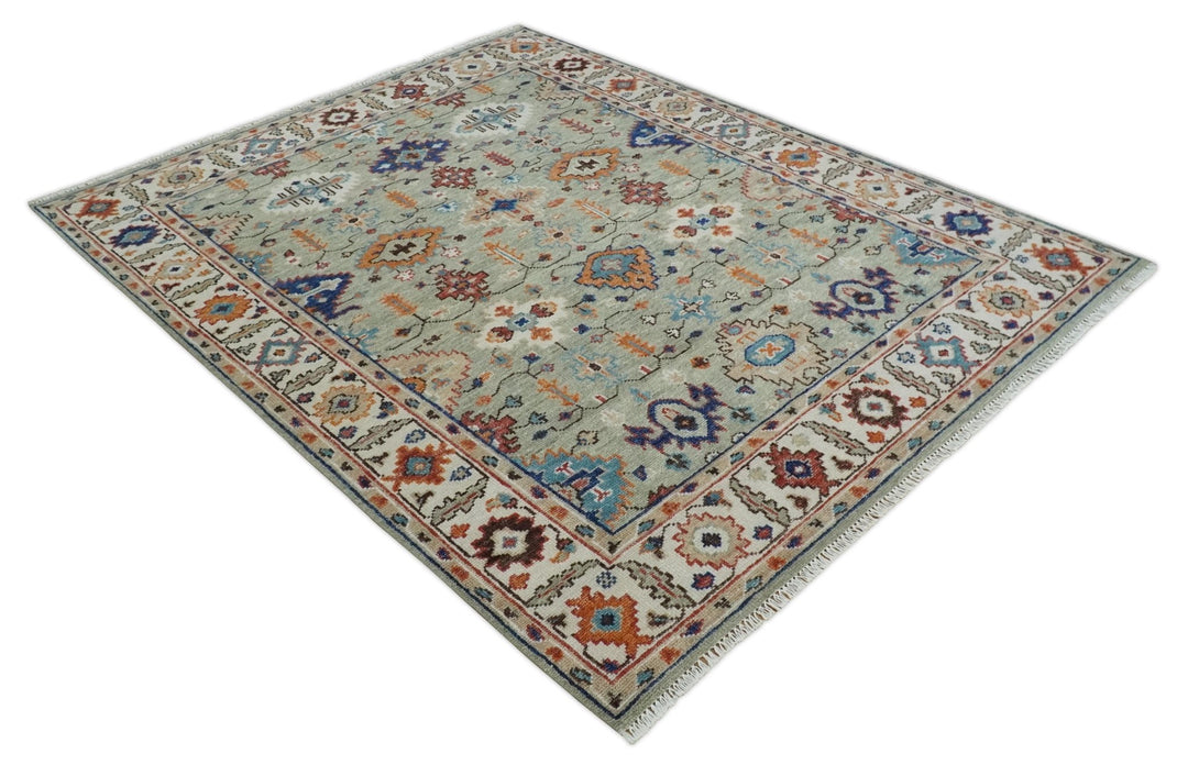 Turkish Knot 8x10, 9x12, 10x14 and 12x15 Antique Green and Ivory Wool Traditional Persian Hand knotted Oushak Area Rug | TRD2768 - The Rug Decor