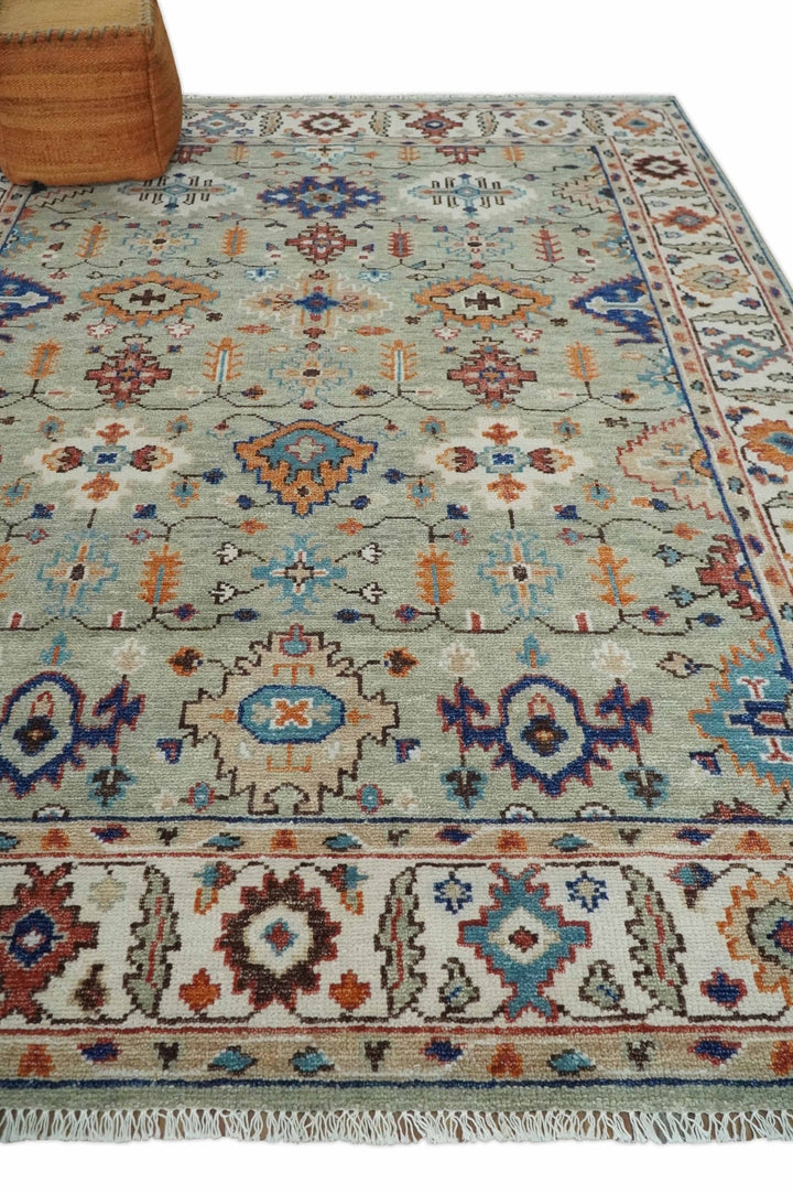 Turkish Knot 8x10, 9x12, 10x14 and 12x15 Antique Green and Ivory Wool Traditional Persian Hand knotted Oushak Area Rug | TRD2768 - The Rug Decor