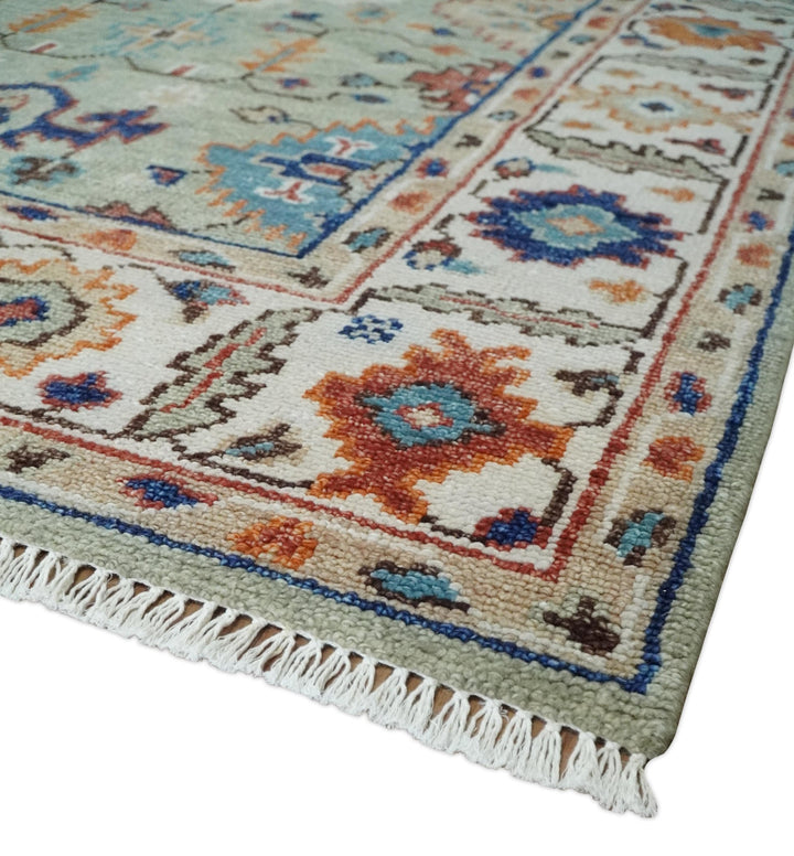 Turkish Knot 8x10, 9x12, 10x14 and 12x15 Antique Green and Ivory Wool Traditional Persian Hand knotted Oushak Area Rug | TRD2768 - The Rug Decor