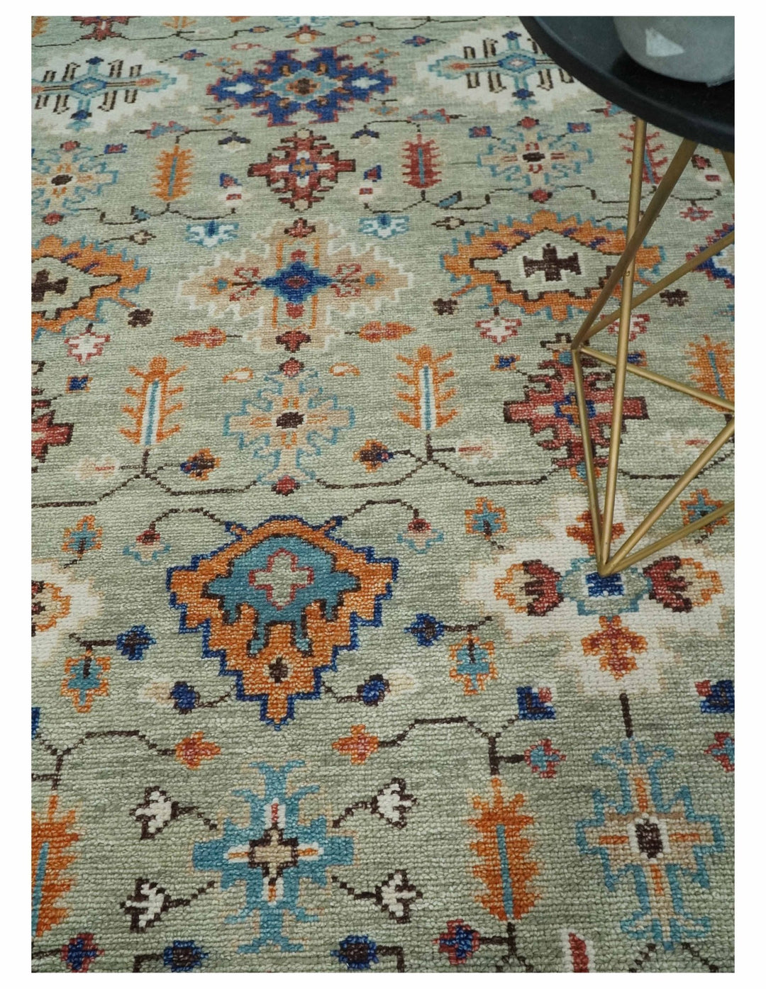 Turkish Knot 8x10, 9x12, 10x14 and 12x15 Antique Green and Ivory Wool Traditional Persian Hand knotted Oushak Area Rug | TRD2768 - The Rug Decor