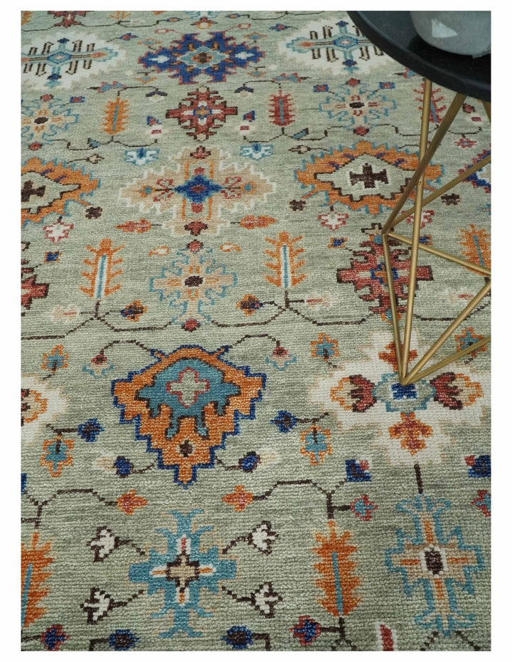 Turkish Knot 8x10, 9x12, 10x14 and 12x15 Antique Green and Ivory Wool Traditional Persian Hand knotted Oushak Area Rug | TRD2768 - The Rug Decor