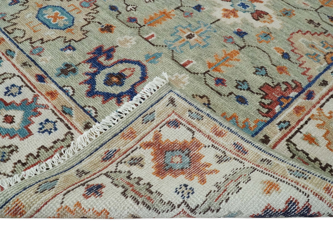 Turkish Knot 8x10, 9x12, 10x14 and 12x15 Antique Green and Ivory Wool Traditional Persian Hand knotted Oushak Area Rug | TRD2768 - The Rug Decor