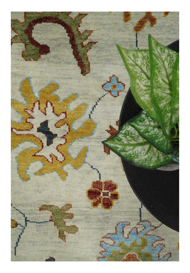 Vibrant 5x8, 6x9, 8x10, 9x12, 10x14 and 12x15 Hand Knotted Ivory, Teal and Rust Traditional Persian Oushak Wool Rug | TRDCP725 - The Rug Decor