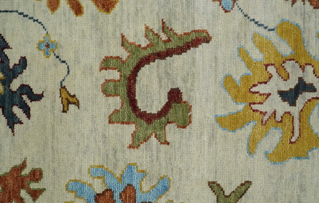 Vibrant 5x8, 6x9, 8x10, 9x12, 10x14 and 12x15 Hand Knotted Ivory, Teal and Rust Traditional Persian Oushak Wool Rug | TRDCP725 - The Rug Decor