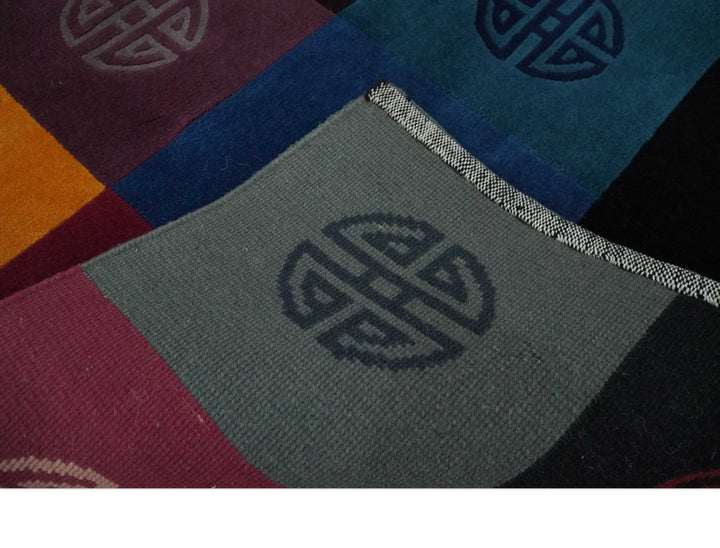 Vibrant Color full Modern Geometrical Pattern 3x5 Hand loom Wool and Art silk Aera Rug - The Rug Decor