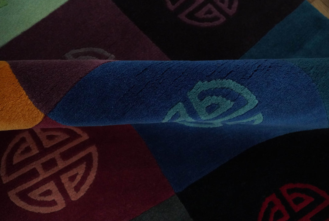 Vibrant Color full Modern Geometrical Pattern 3x5 Hand loom Wool and Art silk Aera Rug - The Rug Decor