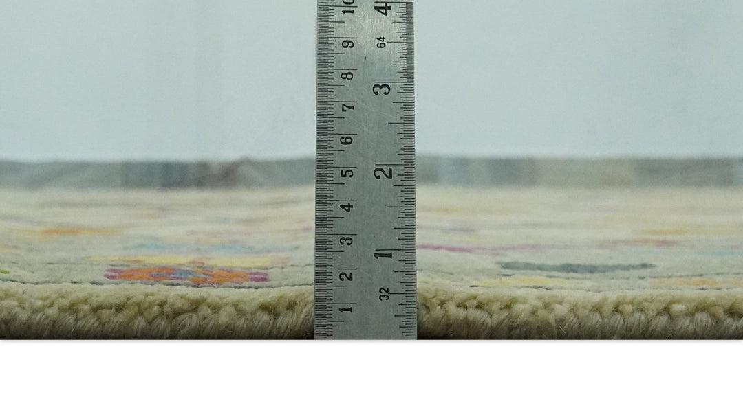 Vibrant Colorful Beige, Silver, Orange and Mustard Hand Knotted 9x12 Wool Area Rug - The Rug Decor