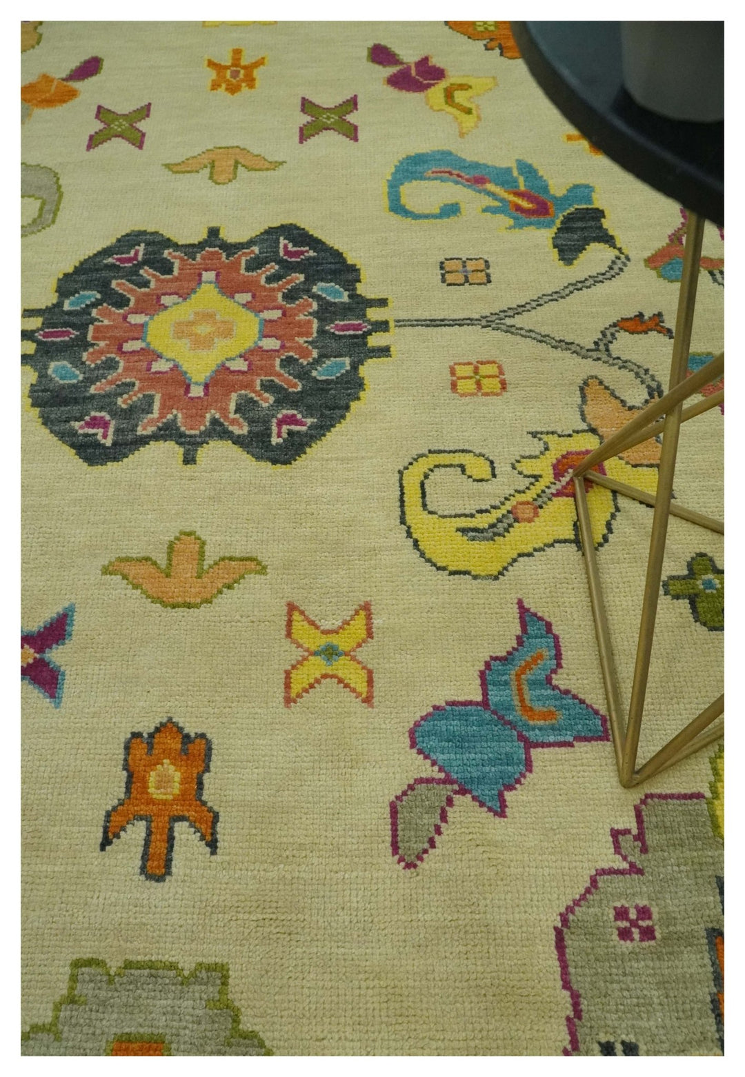 Vibrant Colorful Beige, Silver, Orange and Mustard Hand Knotted 9x12 Wool Area Rug - The Rug Decor