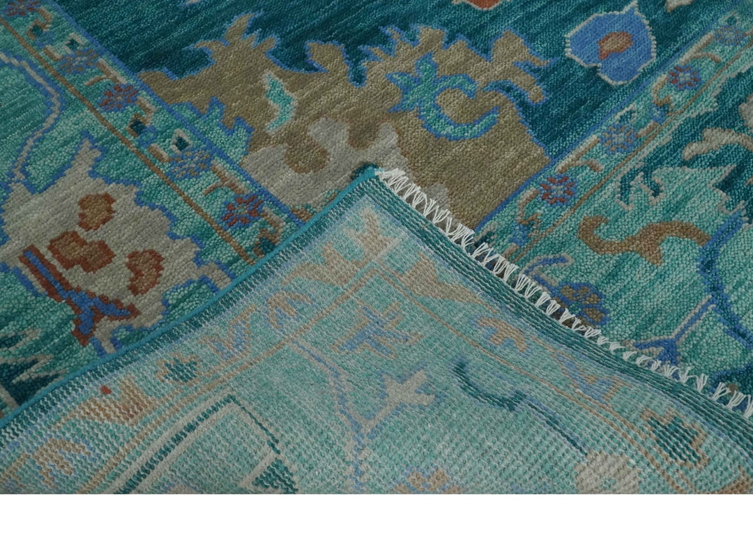 Vibrant Colorful Green, Blue and Rust Hand knotted Traditional Oushak 9x12 wool Area Rug - The Rug Decor