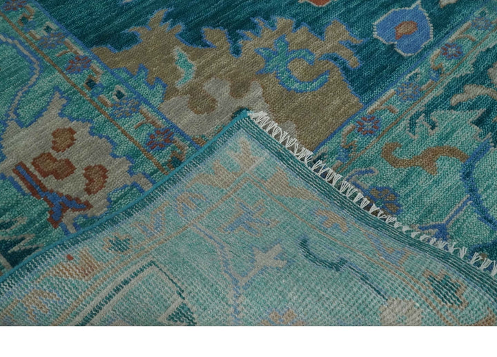 Vibrant Colorful Green, Blue and Rust Hand knotted Traditional Oushak 9x12 wool Area Rug - The Rug Decor