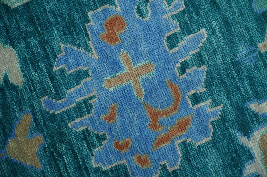 Vibrant Colorful Green, Blue and Rust Hand knotted Traditional Oushak 9x12 wool Area Rug - The Rug Decor