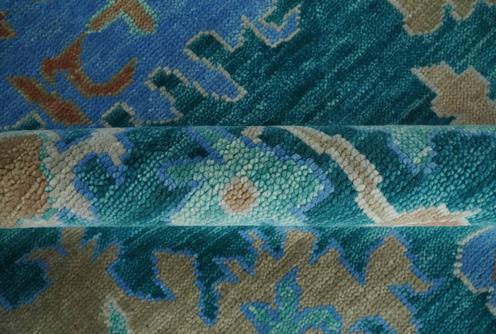 Vibrant Colorful Green, Blue and Rust Hand knotted Traditional Oushak 9x12 wool Area Rug - The Rug Decor