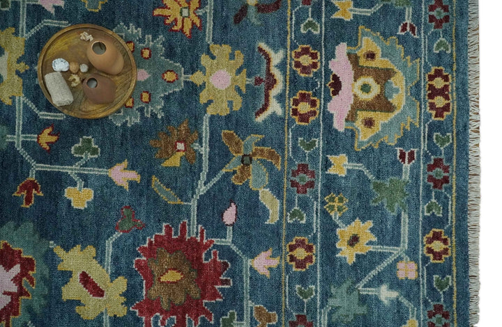 Vibrant Colorful Hand knotted Teal, Gold And Maroon 9x12 wool Area Rug - The Rug Decor