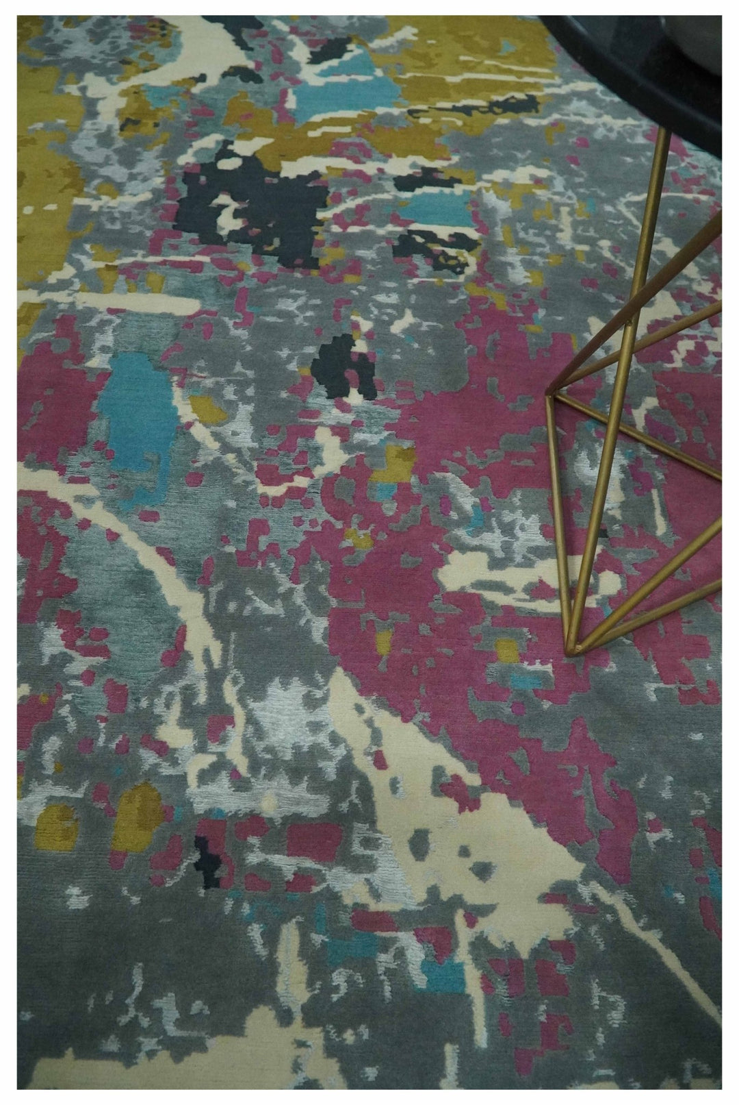 Vibrant Colorful Modern Abstract Gray, Olive, Purple and Ivory Hand knotted 10x14 and 12x15 wool Area Rug - The Rug Decor