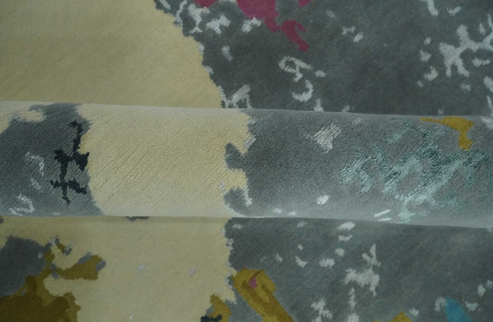 Vibrant Colorful Modern Abstract Gray, Olive, Purple and Ivory Hand knotted 10x14 and 12x15 wool Area Rug - The Rug Decor