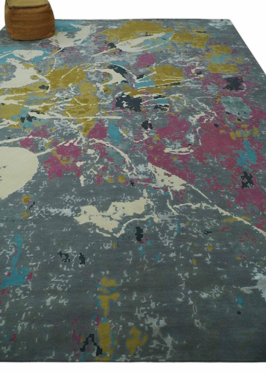 Vibrant Colorful Modern Abstract Gray, Olive, Purple and Ivory Hand knotted 10x14 and 12x15 wool Area Rug - The Rug Decor