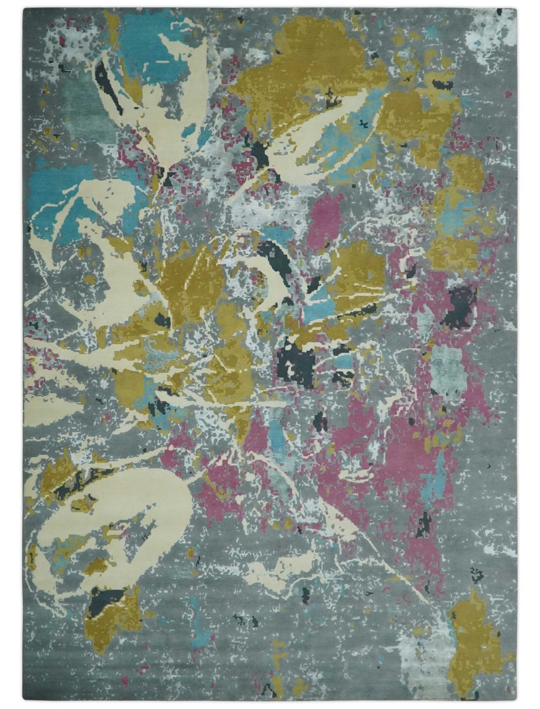 Vibrant Colorful Modern Abstract Gray, Olive, Purple and Ivory Hand knotted 10x14 and 12x15 wool Area Rug - The Rug Decor