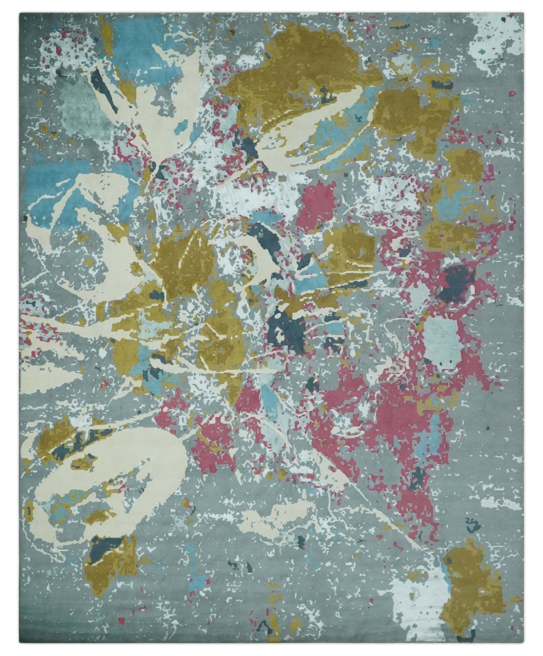 Vibrant Colorful Modern Abstract Gray, Olive, Purple and Ivory Hand knotted 10x14 and 12x15 wool Area Rug - The Rug Decor