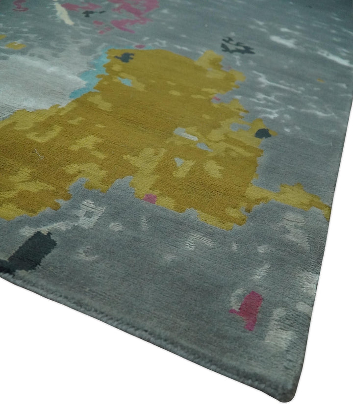 Vibrant Colorful Modern Abstract Gray, Olive, Purple and Ivory Hand knotted 10x14 and 12x15 wool Area Rug - The Rug Decor