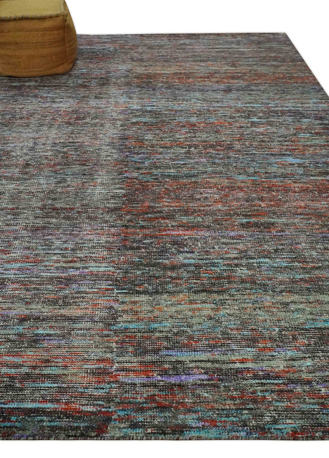 Vibrant Colorful Rust, Violet, Charcoal, Silver and Aqua Modern Abstract Flat Woven 8x10 wool Area Rug - The Rug Decor