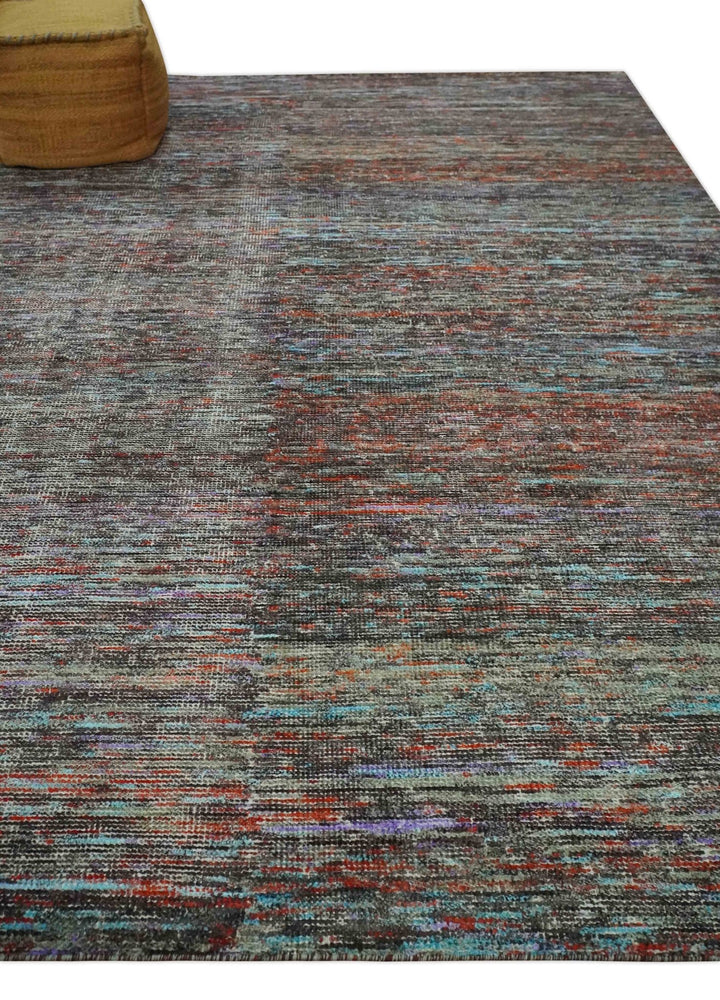 Vibrant Colorful Rust, Violet, Charcoal, Silver and Aqua Modern Abstract Flat Woven 8x10 wool Area Rug - The Rug Decor