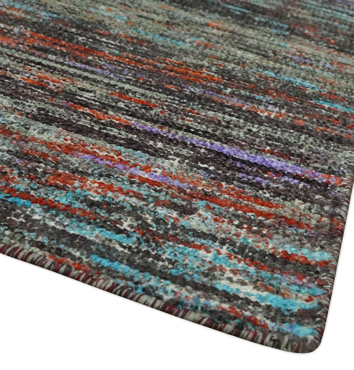 Vibrant Colorful Rust, Violet, Charcoal, Silver and Aqua Modern Abstract Flat Woven 8x10 wool Area Rug - The Rug Decor