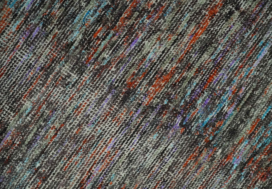 Vibrant Colorful Rust, Violet, Charcoal, Silver and Aqua Modern Abstract Flat Woven 8x10 wool Area Rug - The Rug Decor