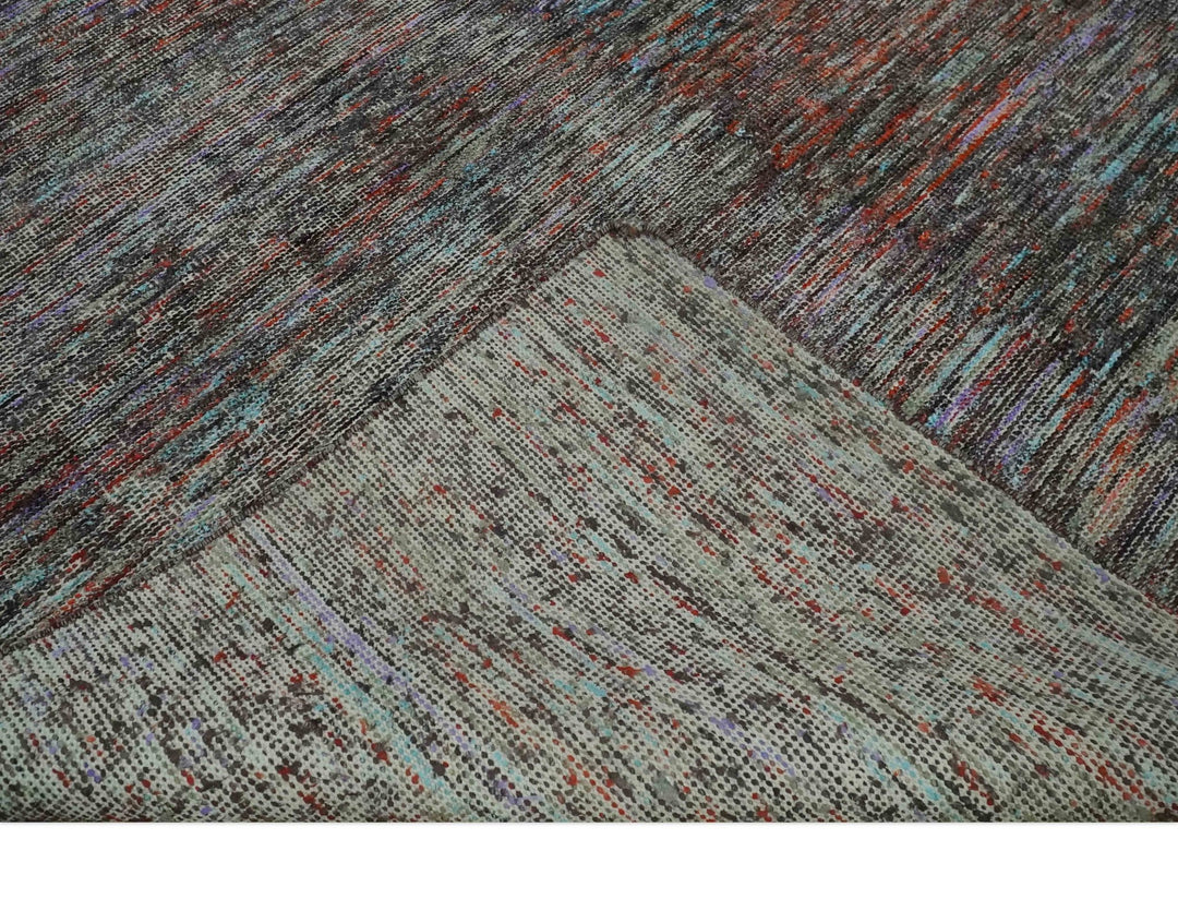 Vibrant Colorful Rust, Violet, Charcoal, Silver and Aqua Modern Abstract Flat Woven 8x10 wool Area Rug - The Rug Decor