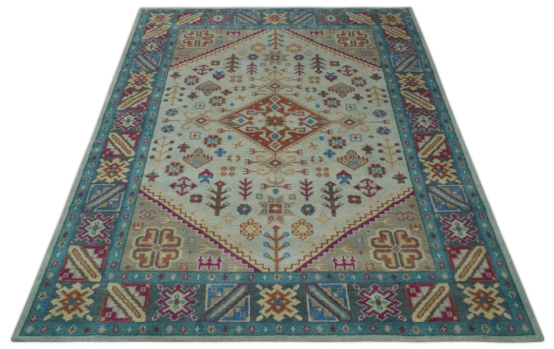 Vibrant Colorful Silver, Beige, Blue and Brown Traditional Heriz Multi Size wool Area Rug - The Rug Decor
