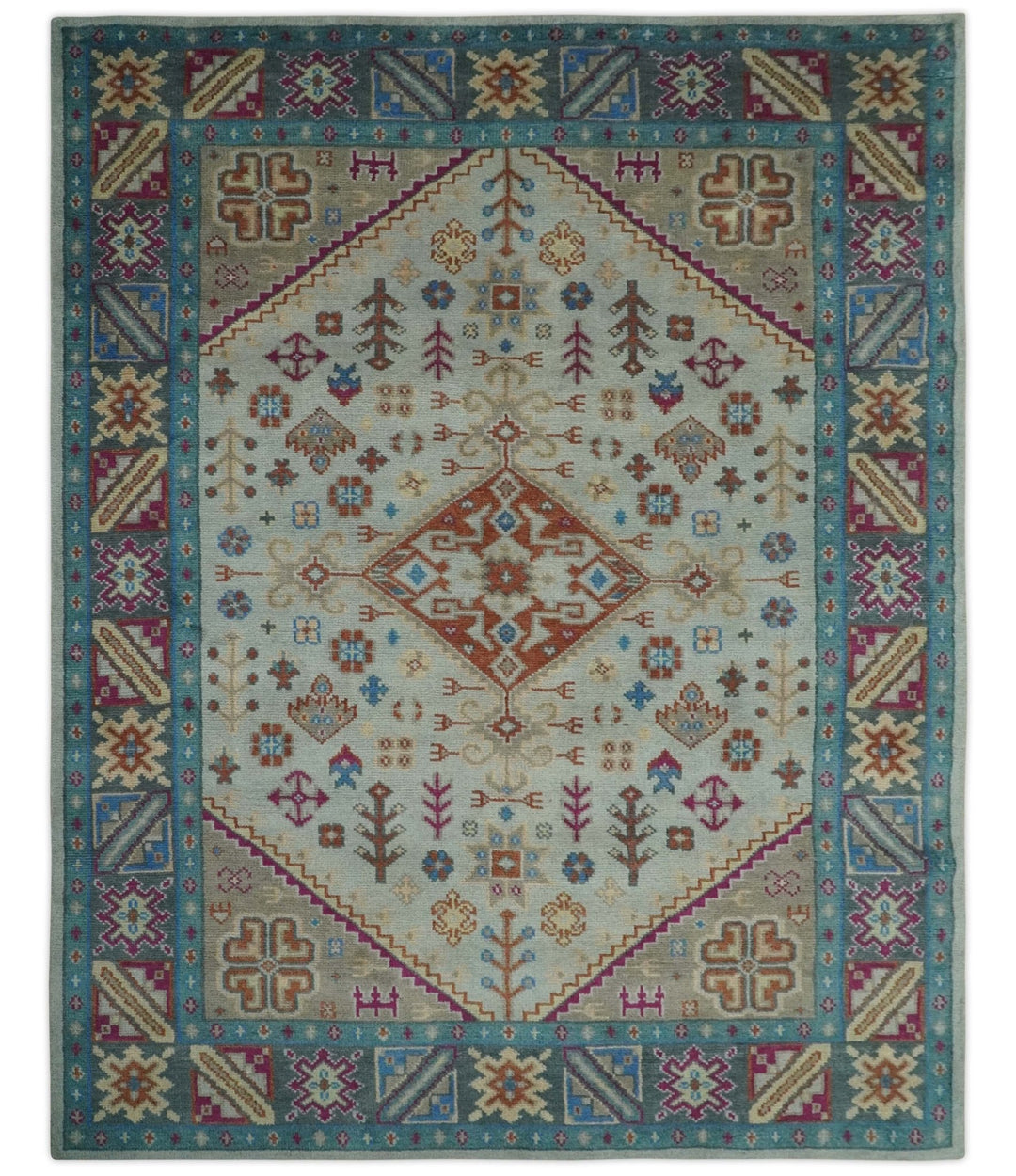Vibrant Colorful Silver, Beige, Blue and Brown Traditional Heriz Multi Size wool Area Rug - The Rug Decor