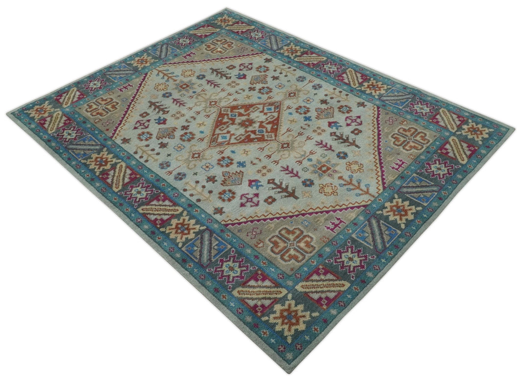 Vibrant Colorful Silver, Beige, Blue and Brown Traditional Heriz Multi Size wool Area Rug - The Rug Decor
