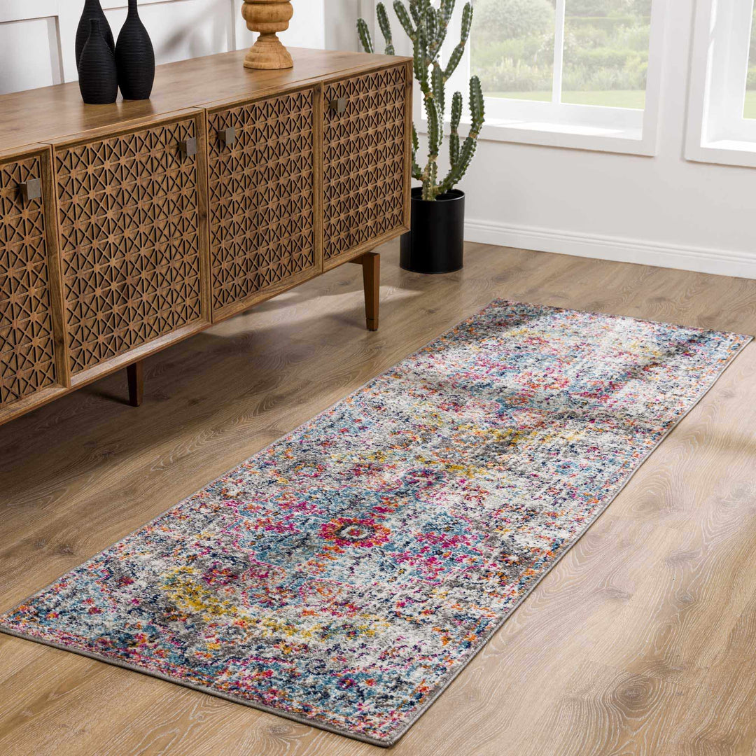 Vibrant Colorful Teal, Gray, Pink and Rust Medallion Design Area Rug - The Rug Decor