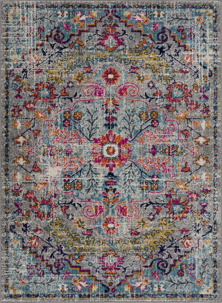Vibrant Colorful Teal, Gray, Pink and Rust Medallion Design Area Rug - The Rug Decor