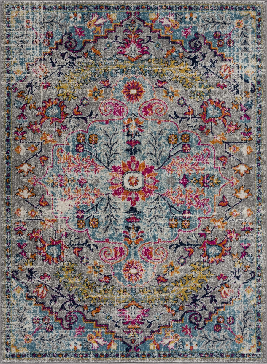 Vibrant Colorful Teal, Gray, Pink and Rust Medallion Design Area Rug - The Rug Decor
