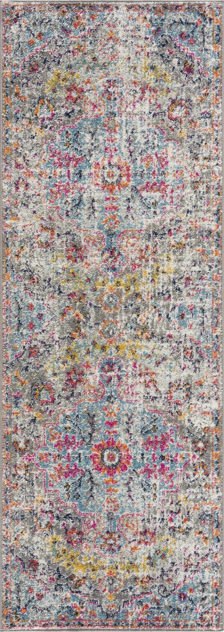 Vibrant Colorful Teal, Gray, Pink and Rust Medallion Design Area Rug - The Rug Decor