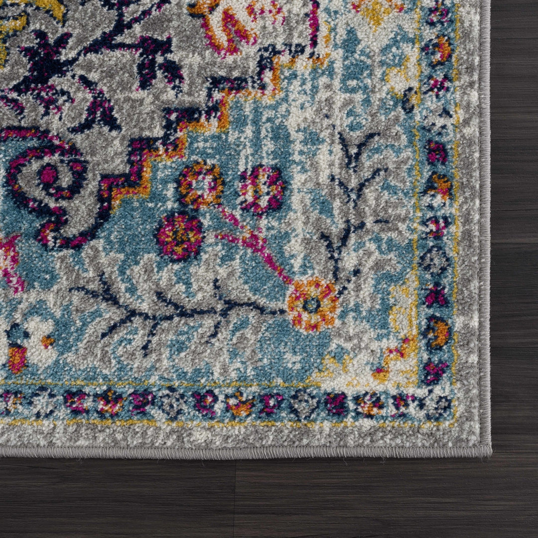 Vibrant Colorful Teal, Gray, Pink and Rust Medallion Design Area Rug - The Rug Decor