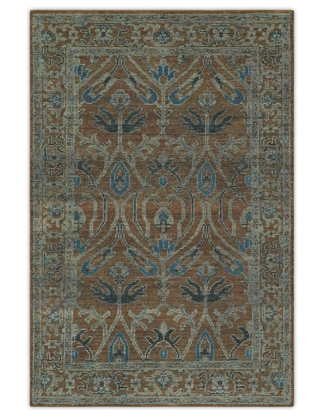 Vintage 3X5, 4X6, 5x8, 6x9, 8x10, 9x12 Hand Knotted Serapi Blue and Rust Traditional Antique Persian Area Rug | TRD2271 - The Rug Decor