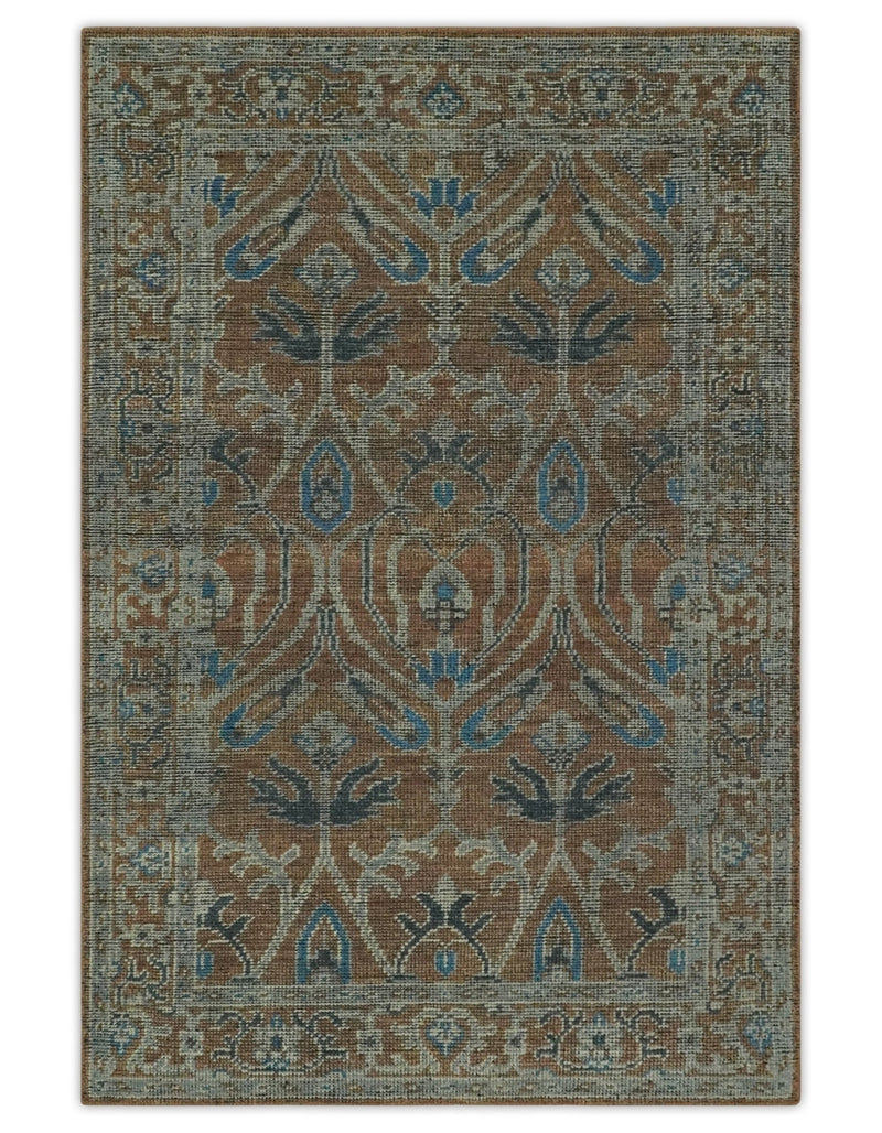 Vintage 3X5, 4X6, 5x8, 6x9, 8x10, 9x12 Hand Knotted Serapi Blue and Rust Traditional Antique Persian Area Rug | TRD2271 - The Rug Decor