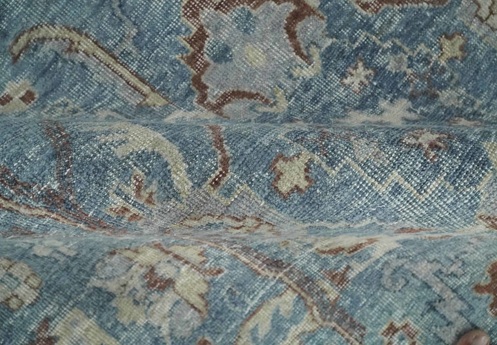 Vintage 6x9, 8x10 and 9x12 Hand Knotted Traditional Blue and Beige Antique Textured Oxidized Low Pile Wool Rug | TRD2430810 - The Rug Decor