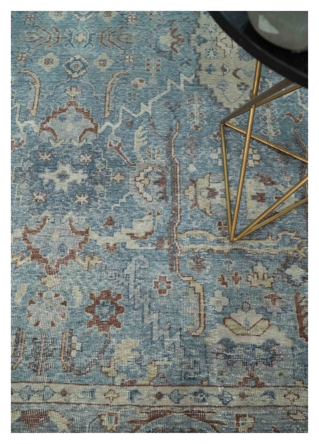 Vintage 6x9, 8x10 and 9x12 Hand Knotted Traditional Blue and Beige Antique Textured Oxidized Low Pile Wool Rug | TRD2430810 - The Rug Decor