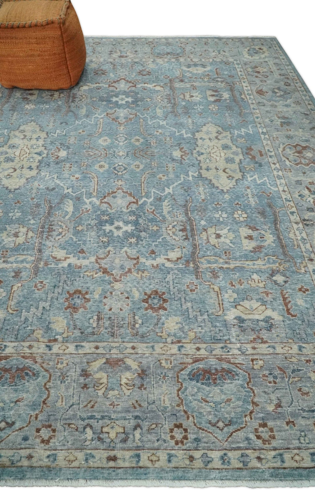 Vintage 6x9, 8x10 and 9x12 Hand Knotted Traditional Blue and Beige Antique Textured Oxidized Low Pile Wool Rug | TRD2430810 - The Rug Decor