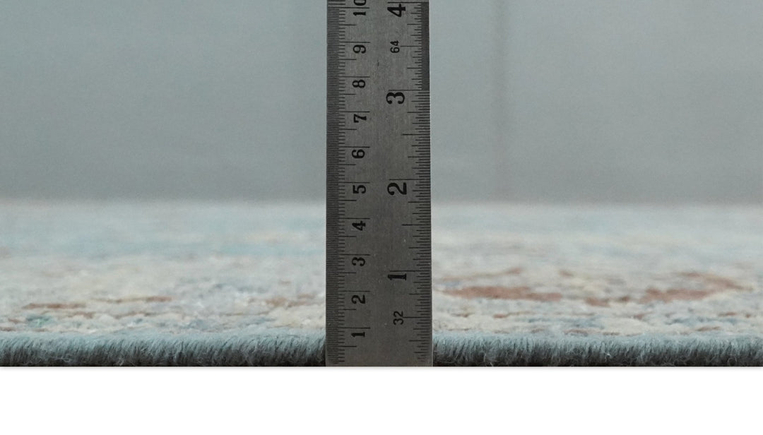 Vintage 6x9, 8x10 and 9x12 Hand Knotted Traditional Blue and Beige Antique Textured Oxidized Low Pile Wool Rug | TRD2430810 - The Rug Decor