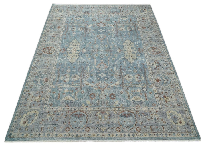 Vintage 6x9, 8x10 and 9x12 Hand Knotted Traditional Blue and Beige Antique Textured Oxidized Low Pile Wool Rug | TRD2430810 - The Rug Decor